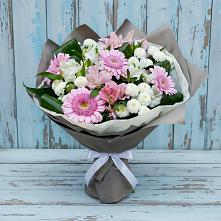 Букет цветов из:  Герберы, Альстромерии и Хризантемы в Кусе