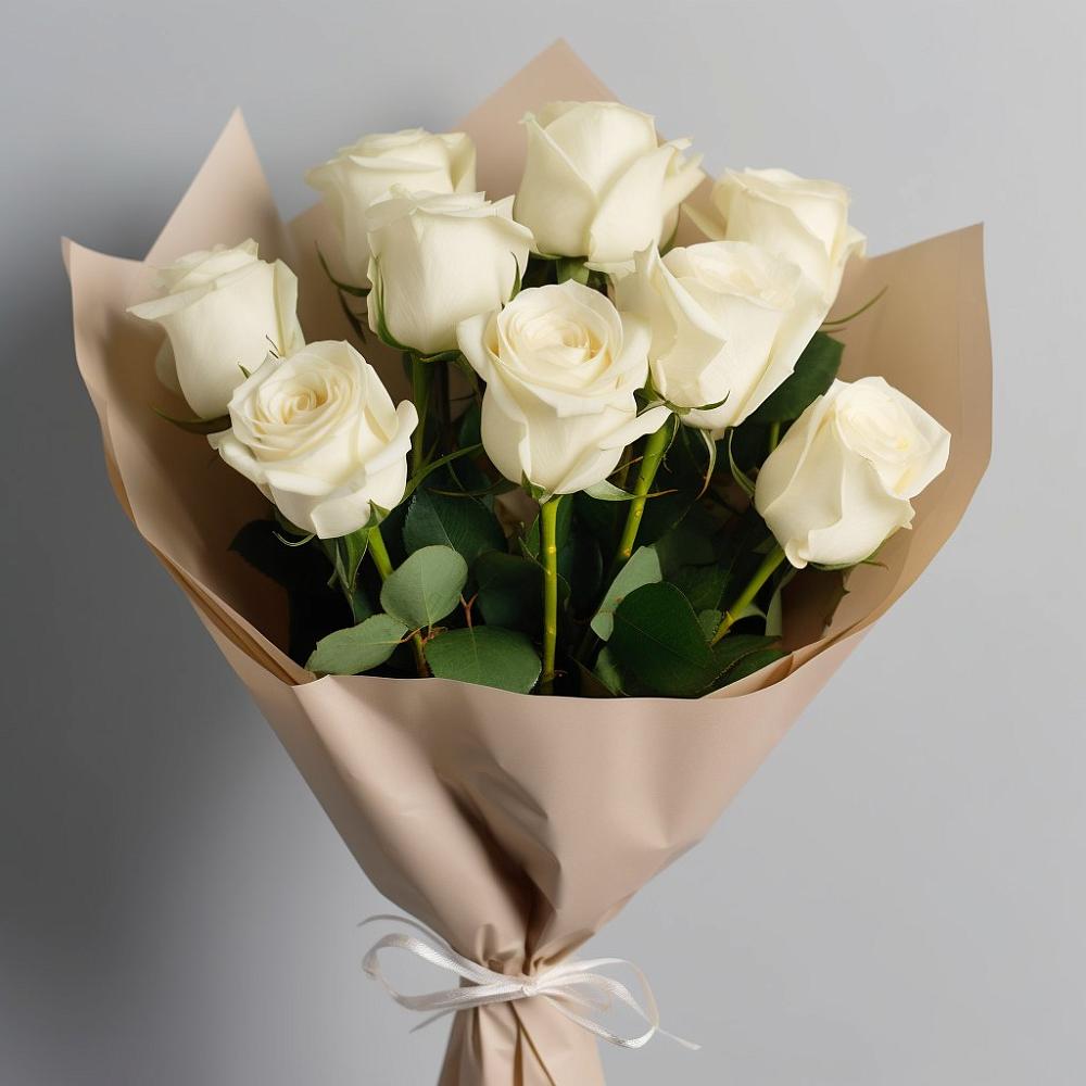 Букет 9 Белых роз Эдлесс Лав в Кусе