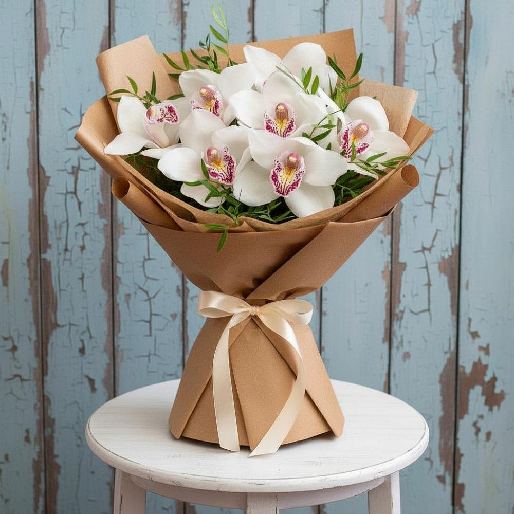 Букет цветов из: Орхидеи и Розы в Кусе