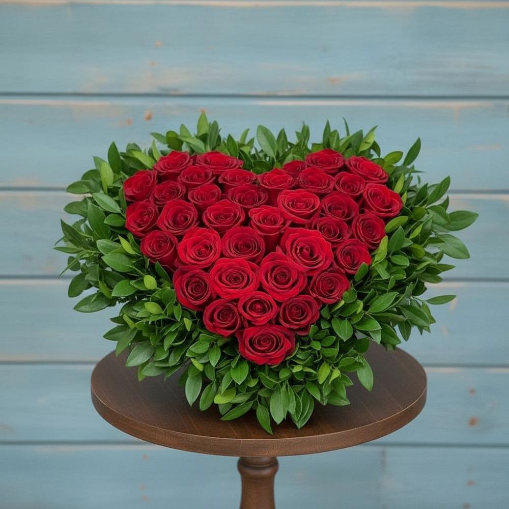 Цветочная композиция из Розы в виде сердца в Кусе